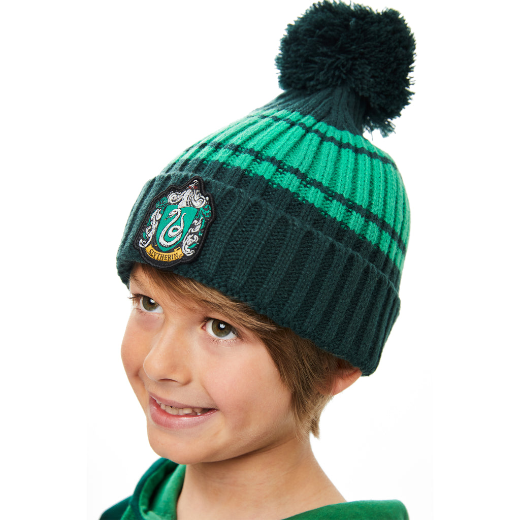 Slytherin Kids Chunky Knit Beanie With Pom Pom