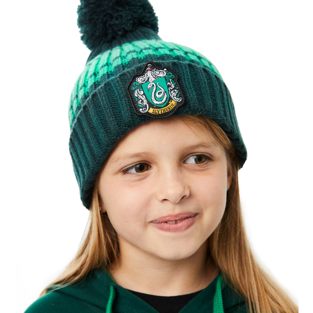 Slytherin Kids Chunky Knit Beanie With Pom Pom