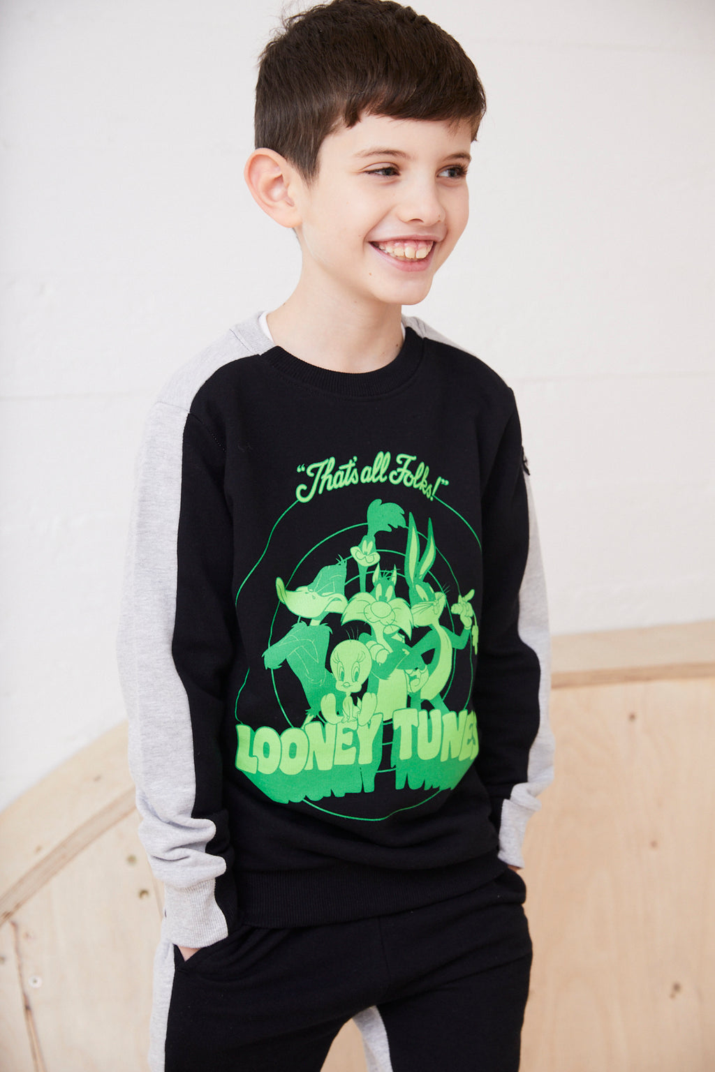 Thats All Folks Colour Block Kids Sweatshirt